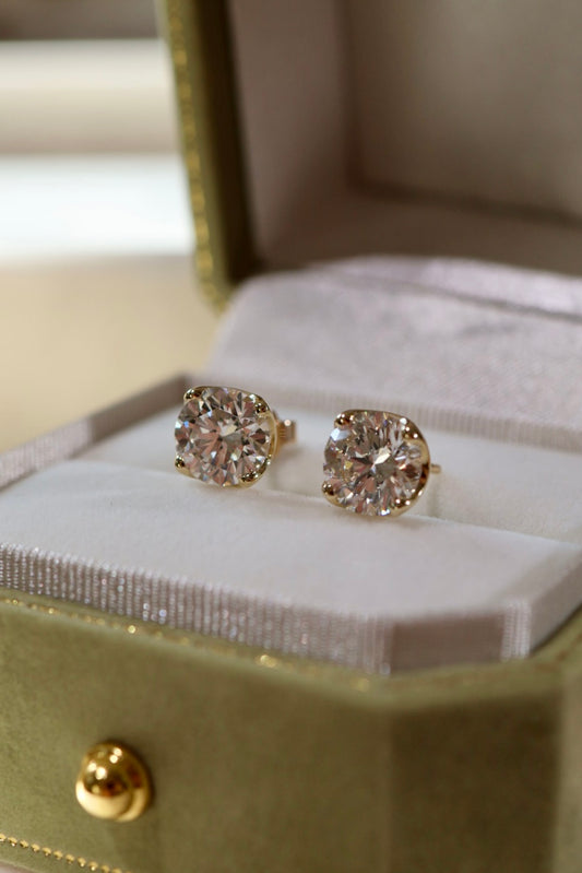 Opportunity Buy - 4.02ct Tulip Style Diamond Studs Yellow Gold