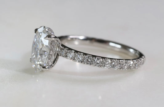 2ct Oval Solitaire Hidden Halo Ring White Gold