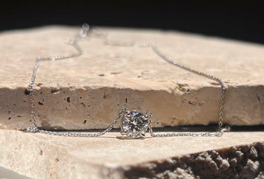 1ct Round Diamond Necklace 14KT White Gold