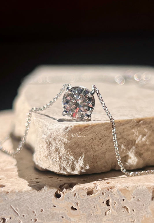 1ct Round Diamond Necklace 14KT White Gold