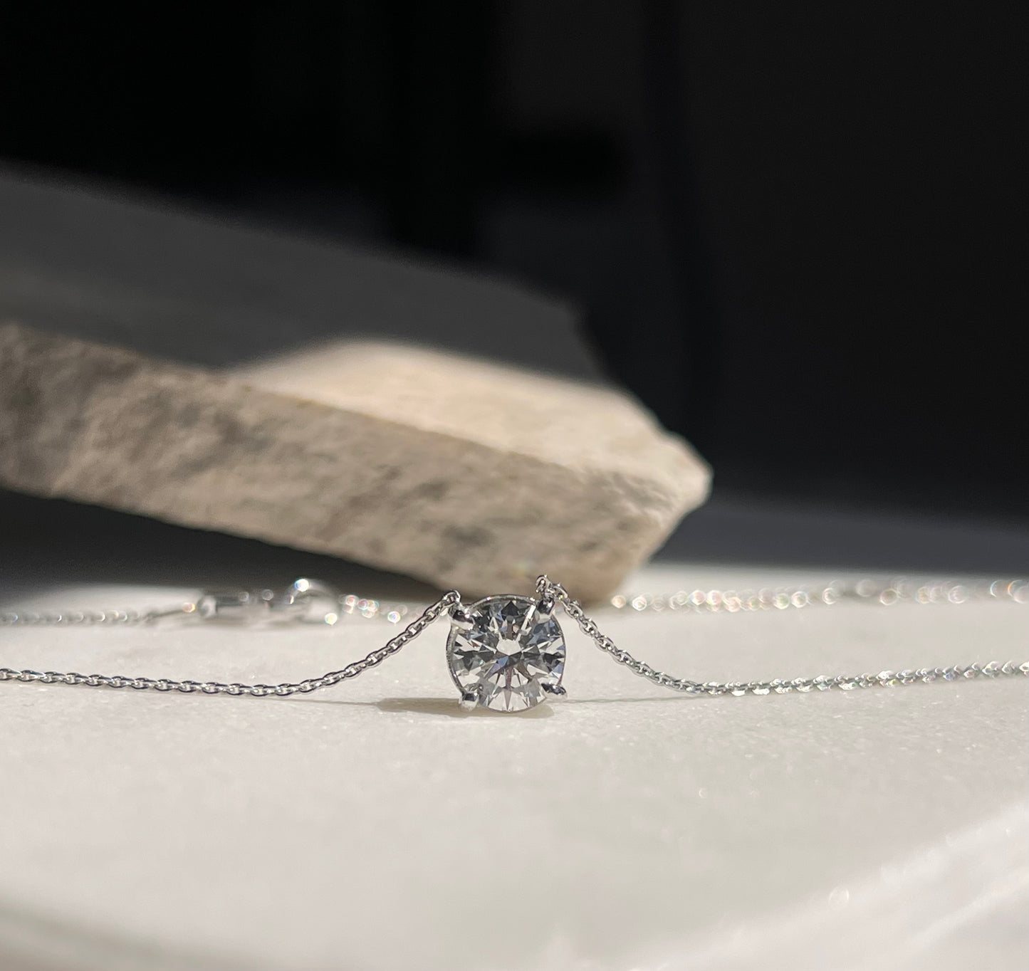 1ct Round Diamond Necklace 14KT White Gold