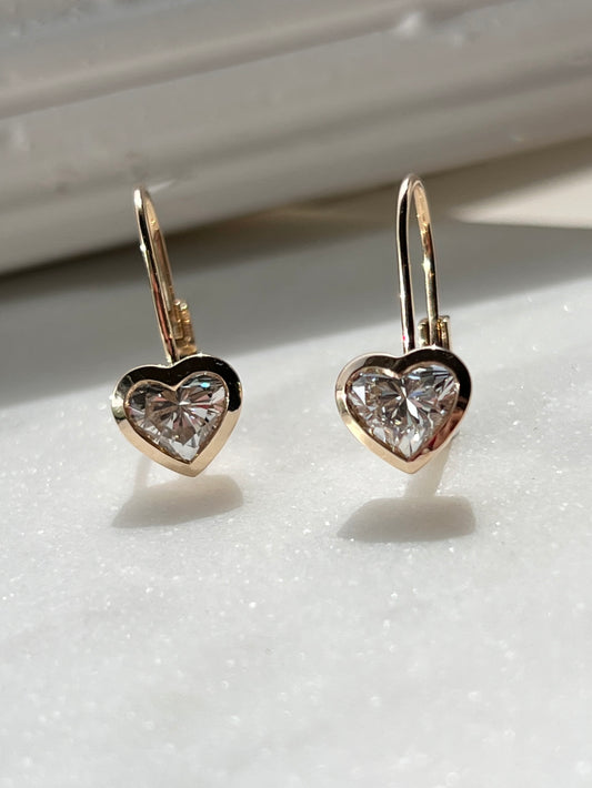 2ct Diamond Heart Shape Diamond Drop Earrings
