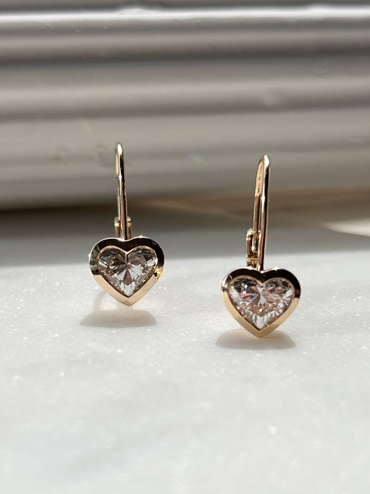 2ct Diamond Heart Shape Diamond Drop Earrings