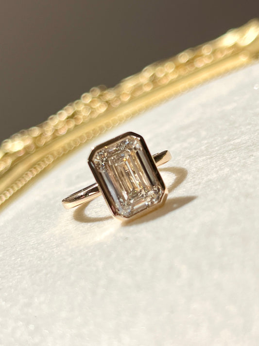 5ct Bezel Set Emerald Cut Diamond Ring