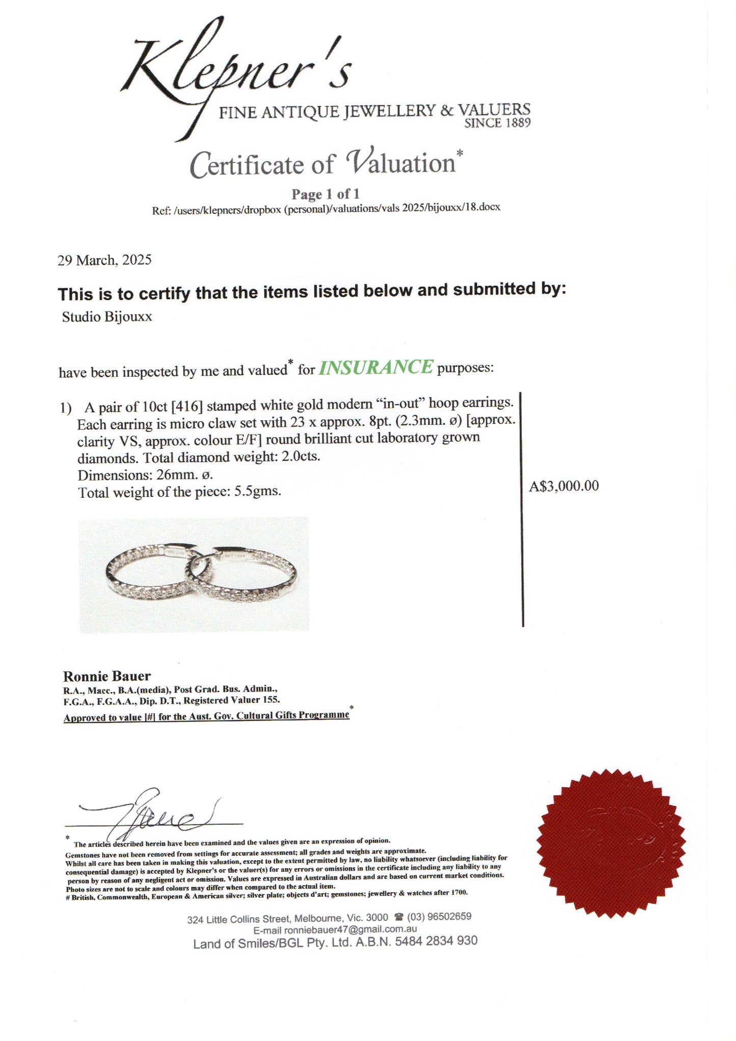 2ctw Diamond Inside Outside Hoops White Gold