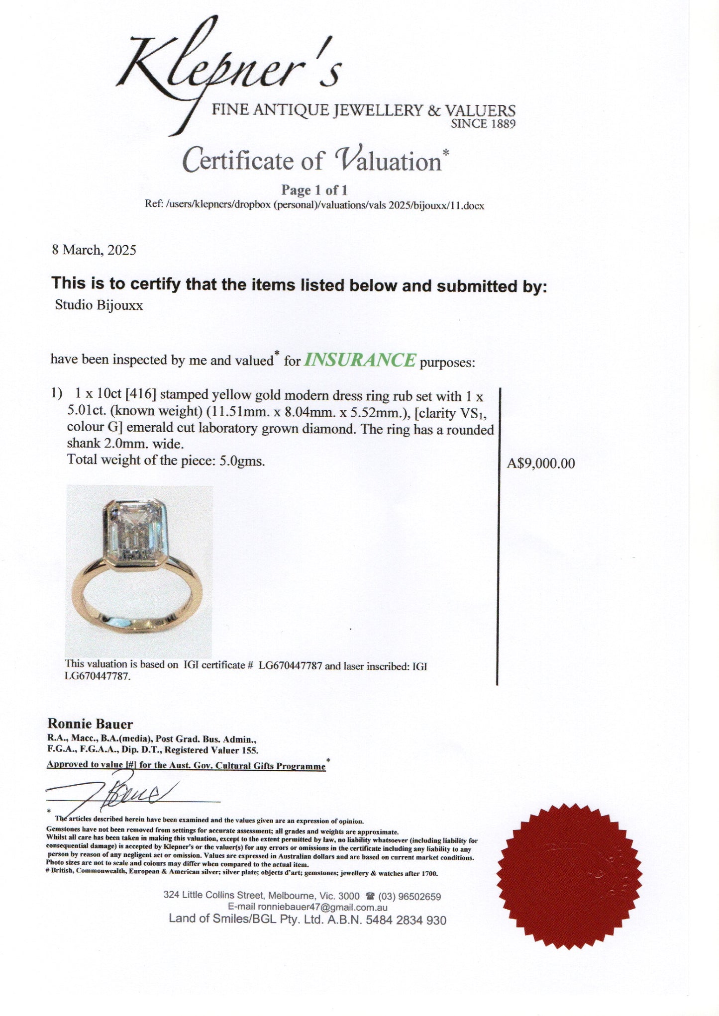 5ct Bezel Set Emerald Cut Diamond Ring