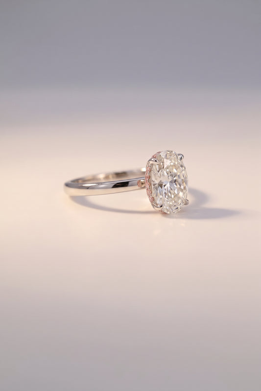 Lola | 2ct Oval Lab-Grown Diamond Solitaire with Pink Halo