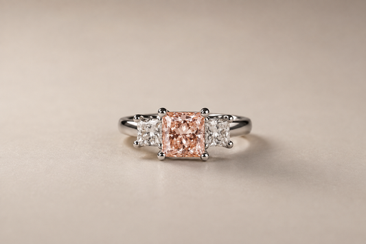 Pink & White Princess Cut Diamond Trilogy Ring