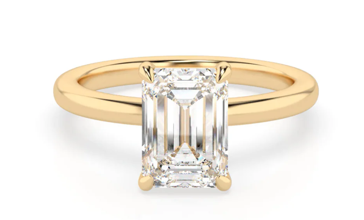2ct Emerald Cut Diamond Solitaire Ring Yellow Gold