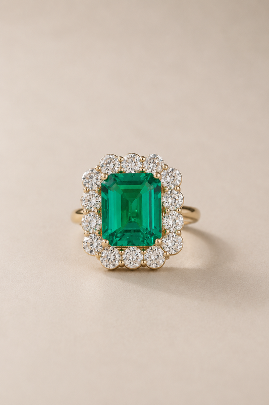 Viola | 4ct Lab-Created Colombian Emerald & Diamond Ring