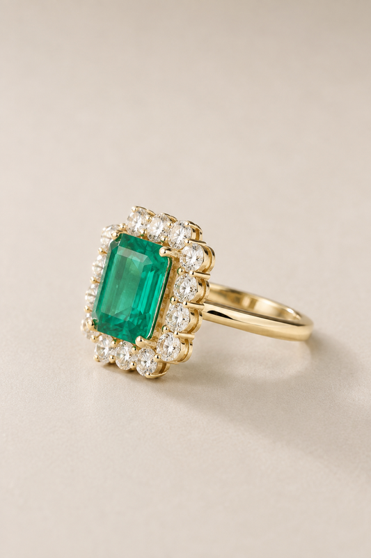 Viola | 4ct Lab-Created Colombian Emerald & Diamond Ring