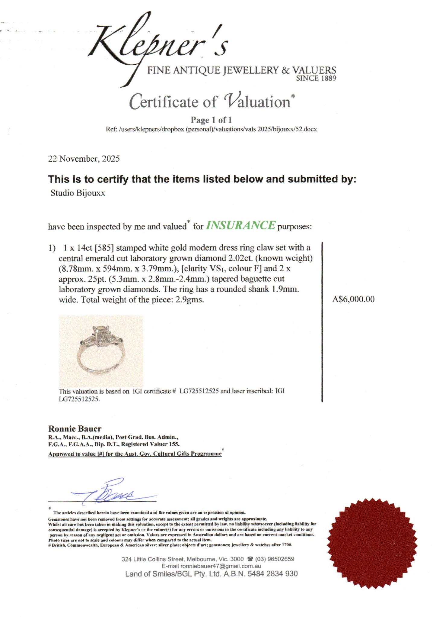 2.5ct Emerald cut Diamond Trilogy Ring White Gold