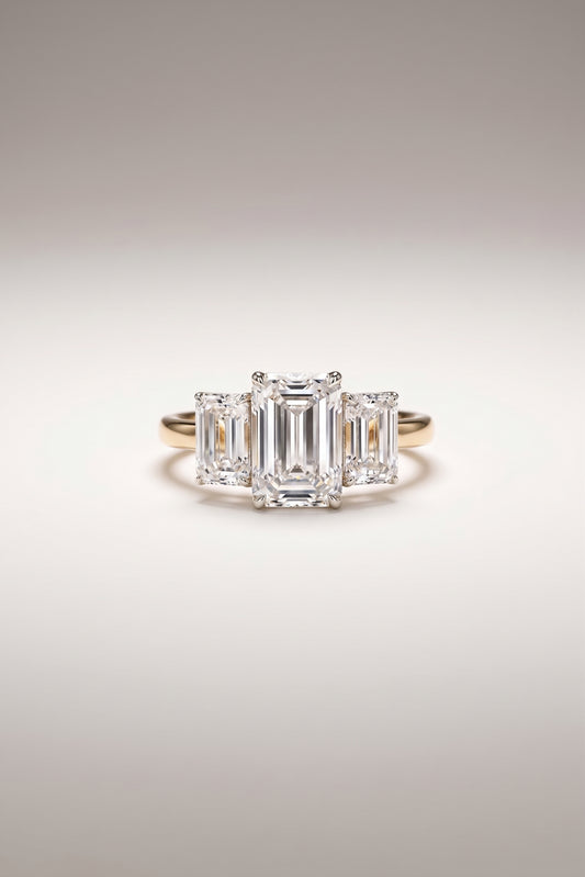 Victoria | 7ct Emerald Cut Trilogy Diamond Ring