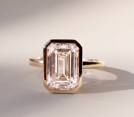 Hannah | 5ct Bezel Set Emerald Cut Diamond Ring