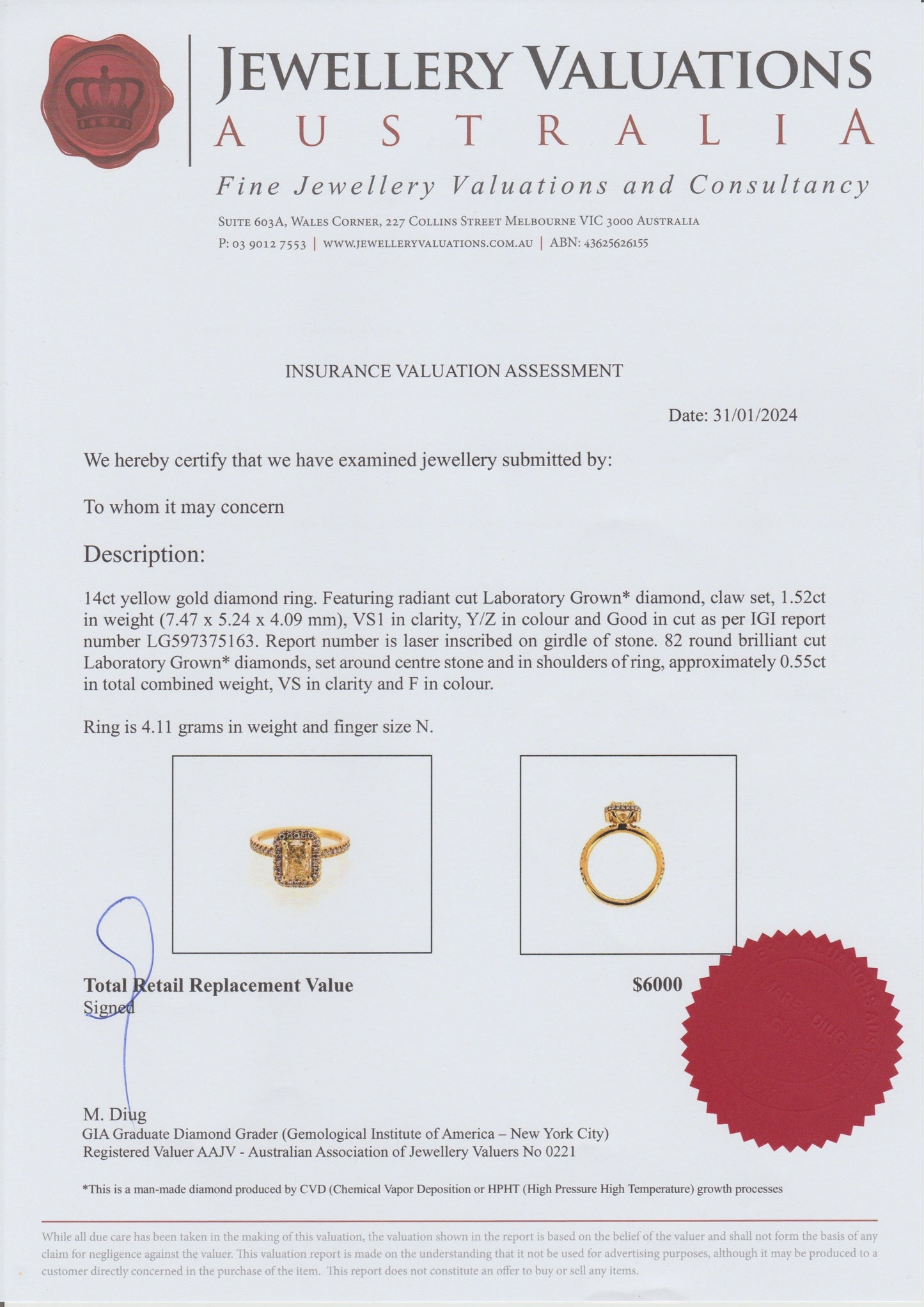 2ct Yellow Radiant Cut Diamond Ring