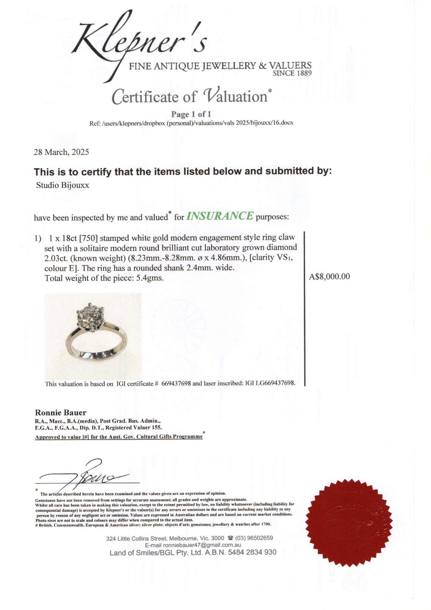 2ct Round Diamond Solitaire Ring 18kt White Gold