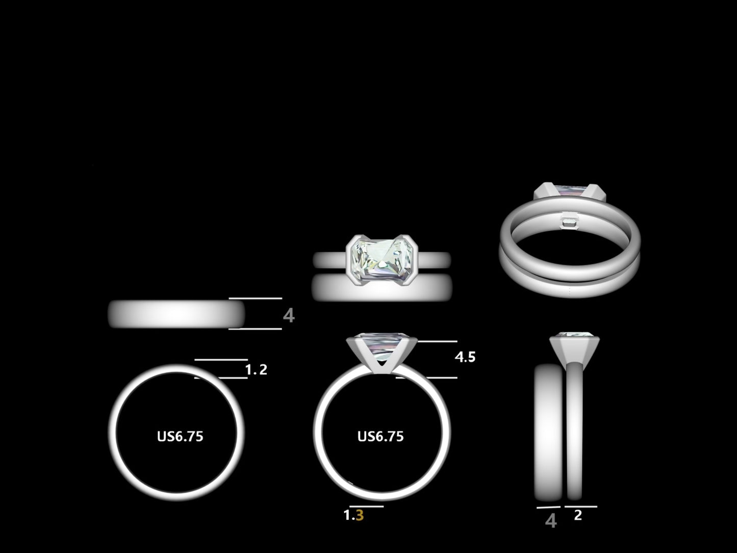 Custom - 2.06cts F/VS1 Emerald Cut Lab Grown Diamond Ring #LG747592630 Platnium Size N East West Setting