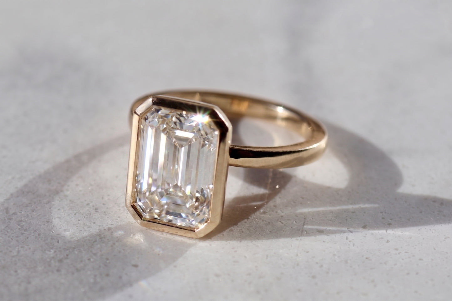 Hannah - 5ct Bezel Set Emerald Cut Diamond Ring
