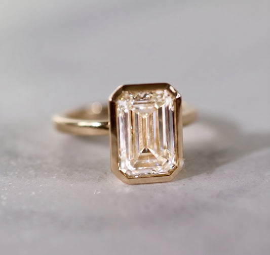 Hannah - 5ct Bezel Set Emerald Cut Diamond Ring