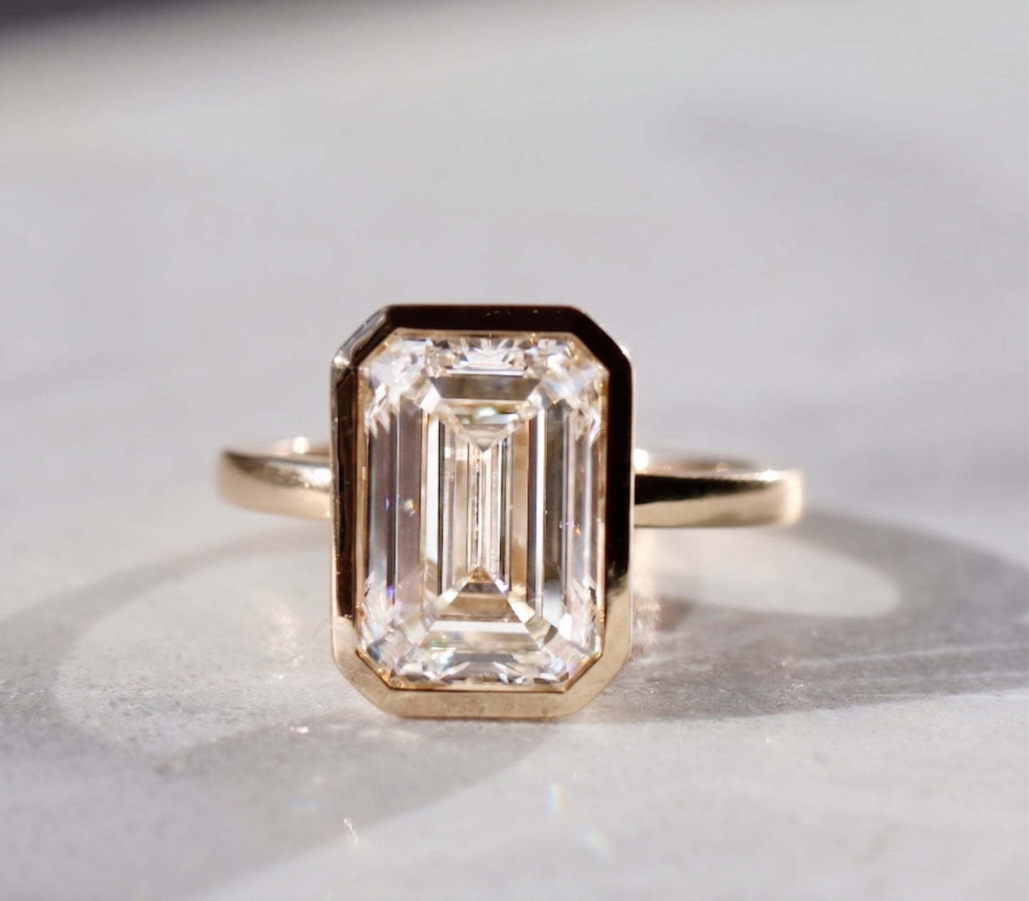 Hannah - 5ct Bezel Set Emerald Cut Diamond Ring