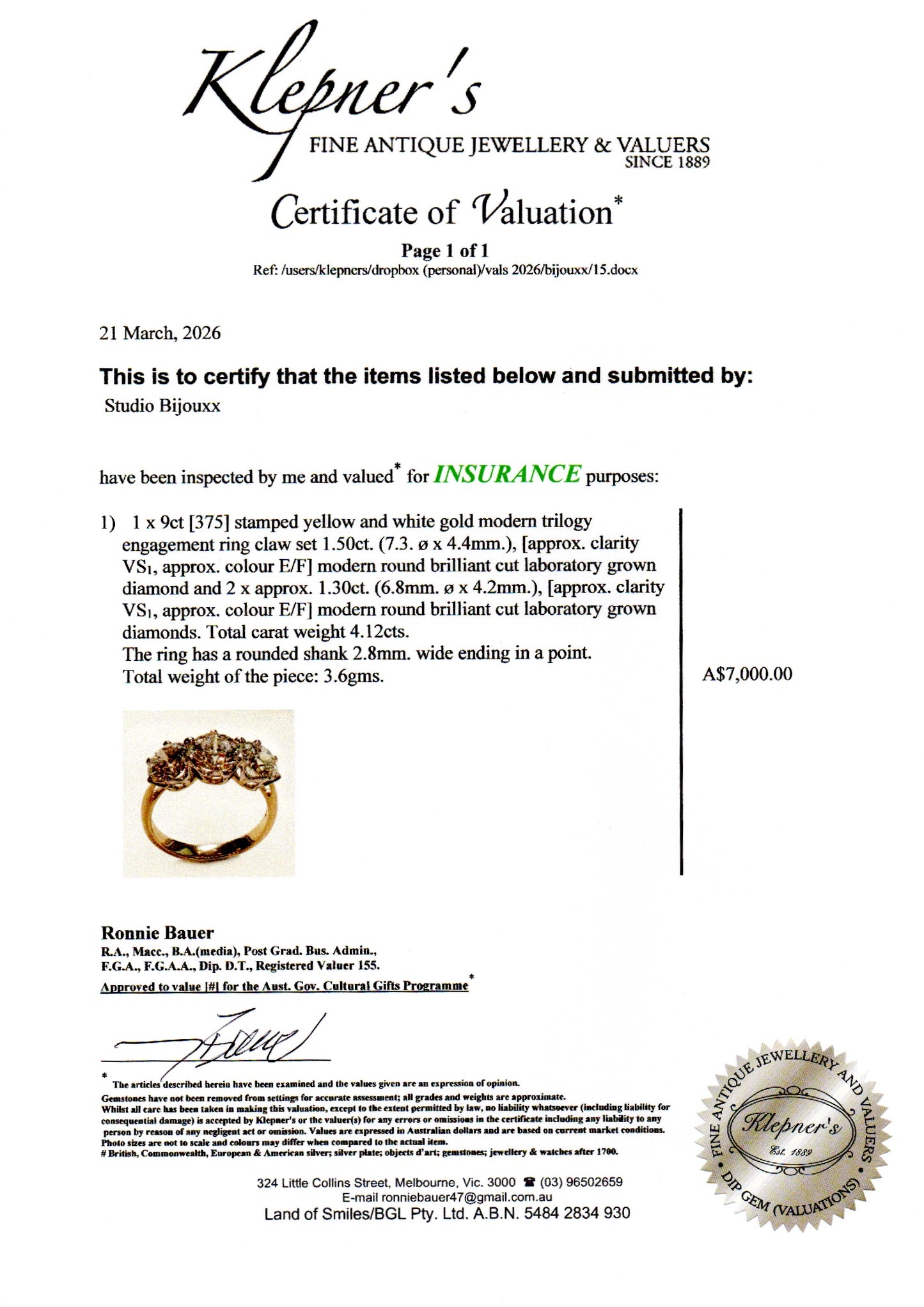 Opportunity Buy - 4.12ct Trilogy Ring Two Tone Gold