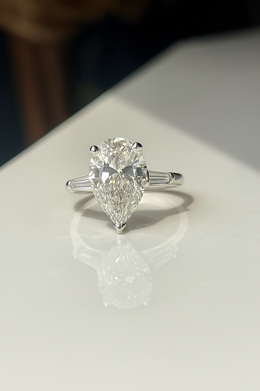 5ct Pear & Baguette Diamond Ring