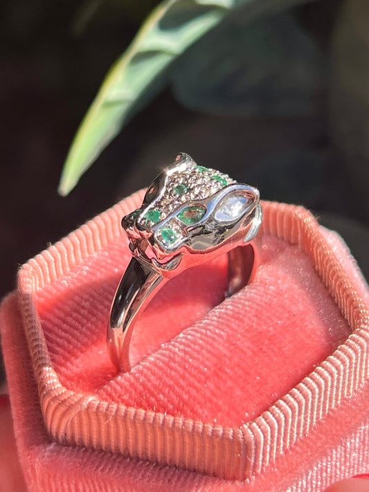 Panthera -  Emerald & Diamond Leopard Ring