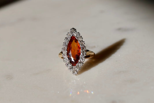 Antique Citrine & Natural Old Cut Diamond Ring