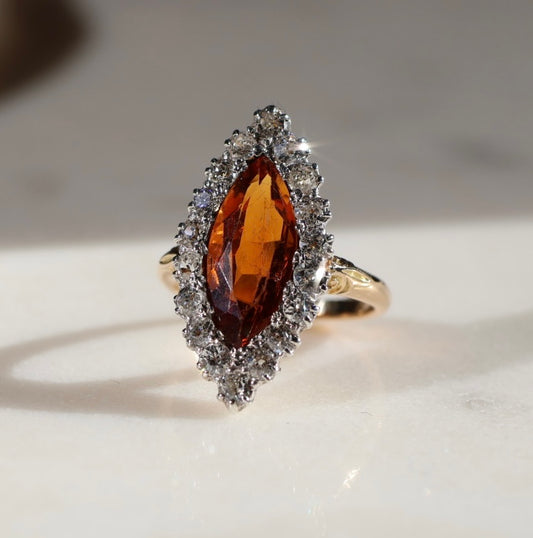 Antique Citrine & Natural Old Cut Diamond Ring