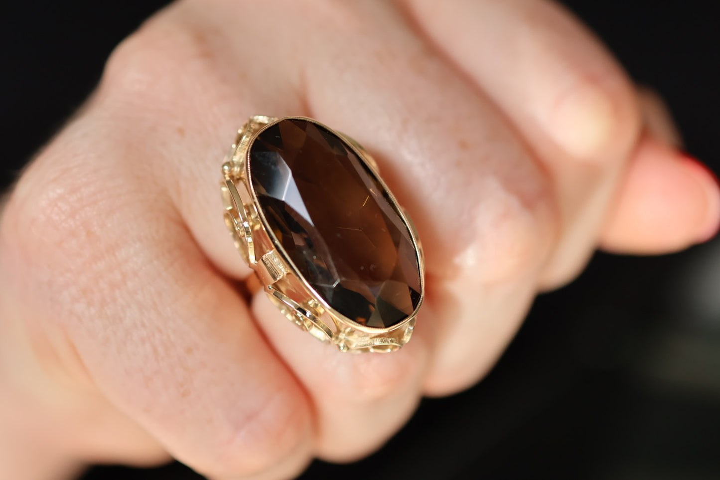 30ct Natural Smoky Quartz Yellow Gold Cocktail Ring