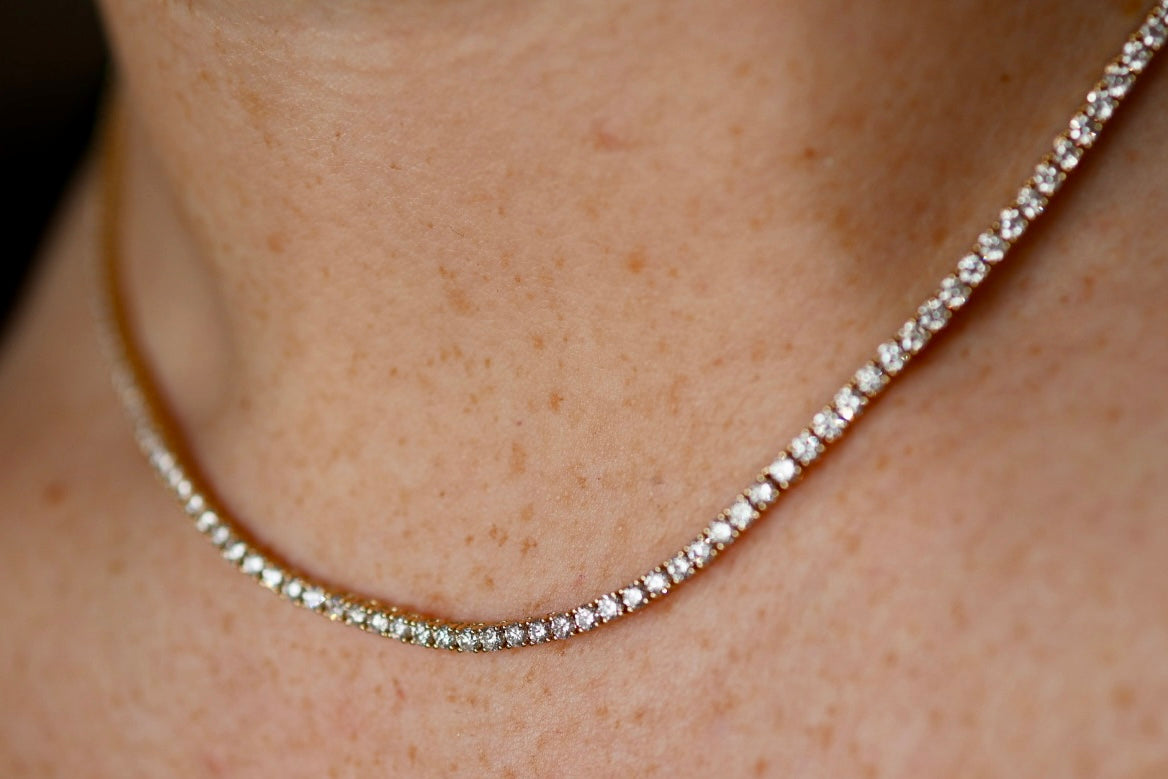 7ct Diamond Tennis Necklace Yellow Gold
