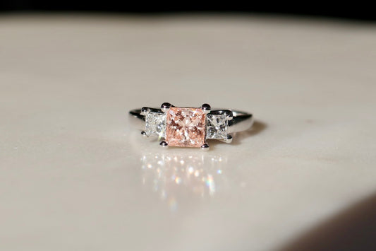 1.60ct Pink & White Princess Cut Diamond Trilogy Ring