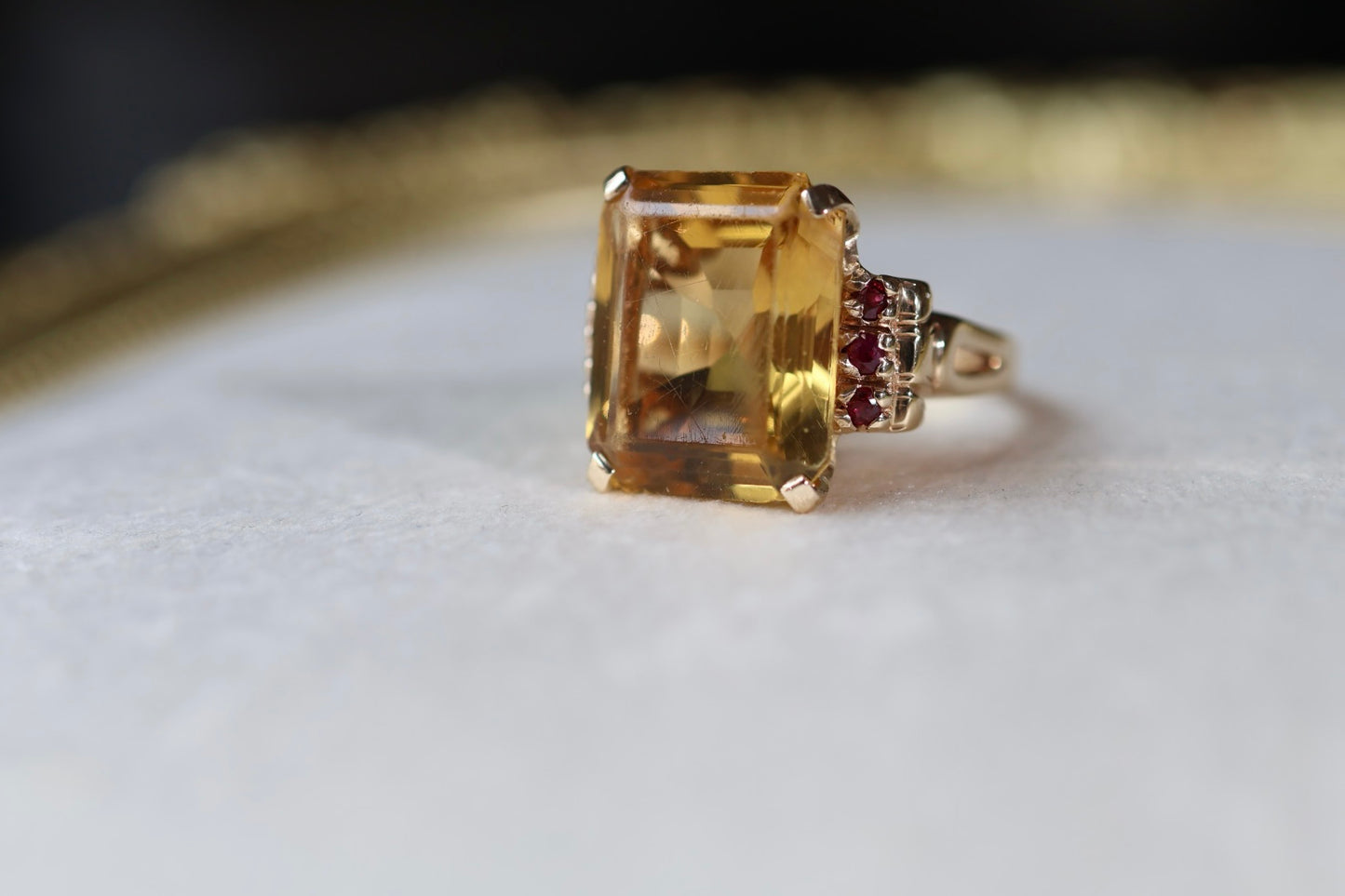 Vintage Natural Citrine & Ruby Yellow Gold Cocktail Ring
