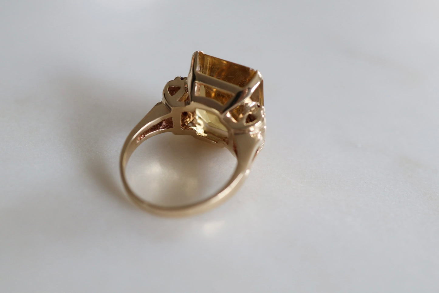Vintage Natural Citrine & Ruby Yellow Gold Cocktail Ring