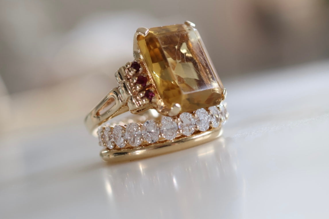 Vintage Natural Citrine & Ruby Yellow Gold Cocktail Ring