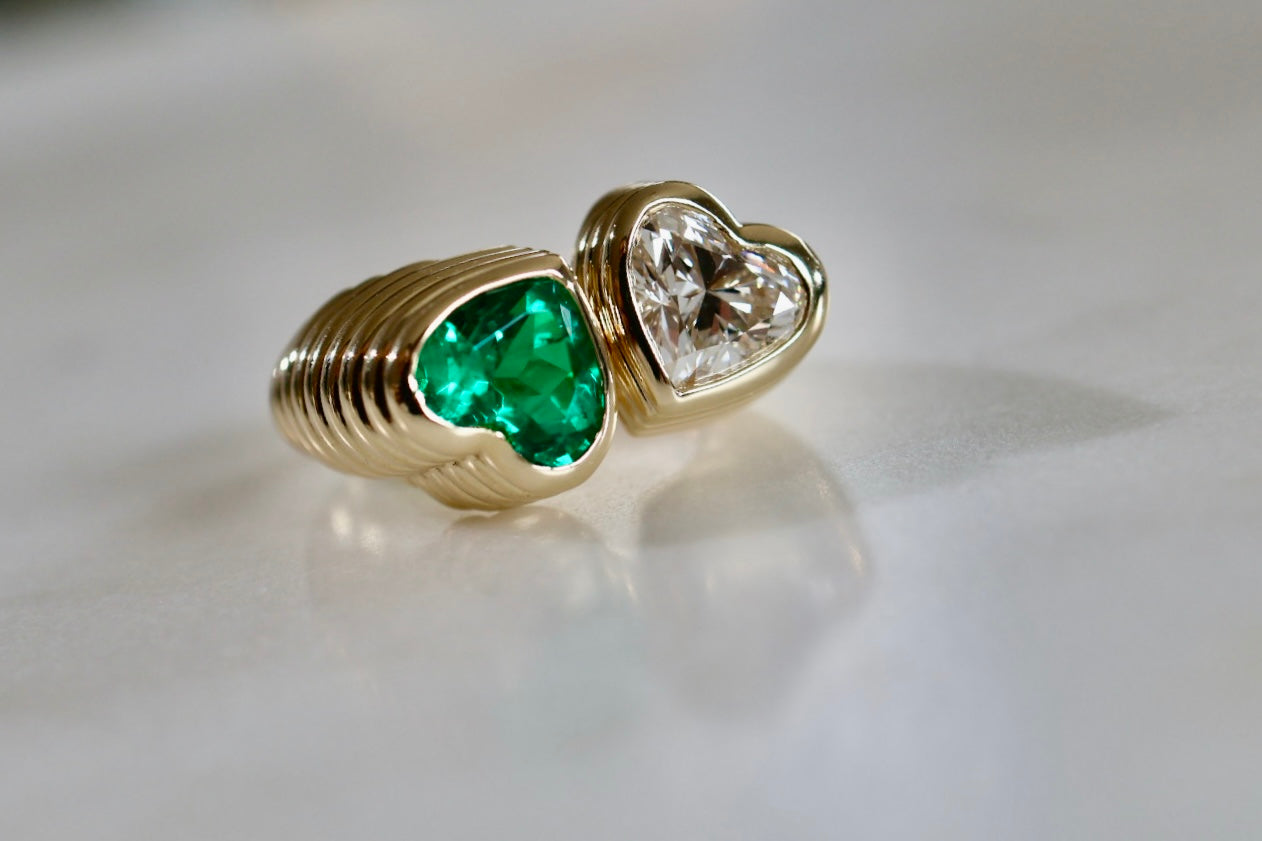 3ct Queen Of Hearts Yellow Gold Ring - Emerald