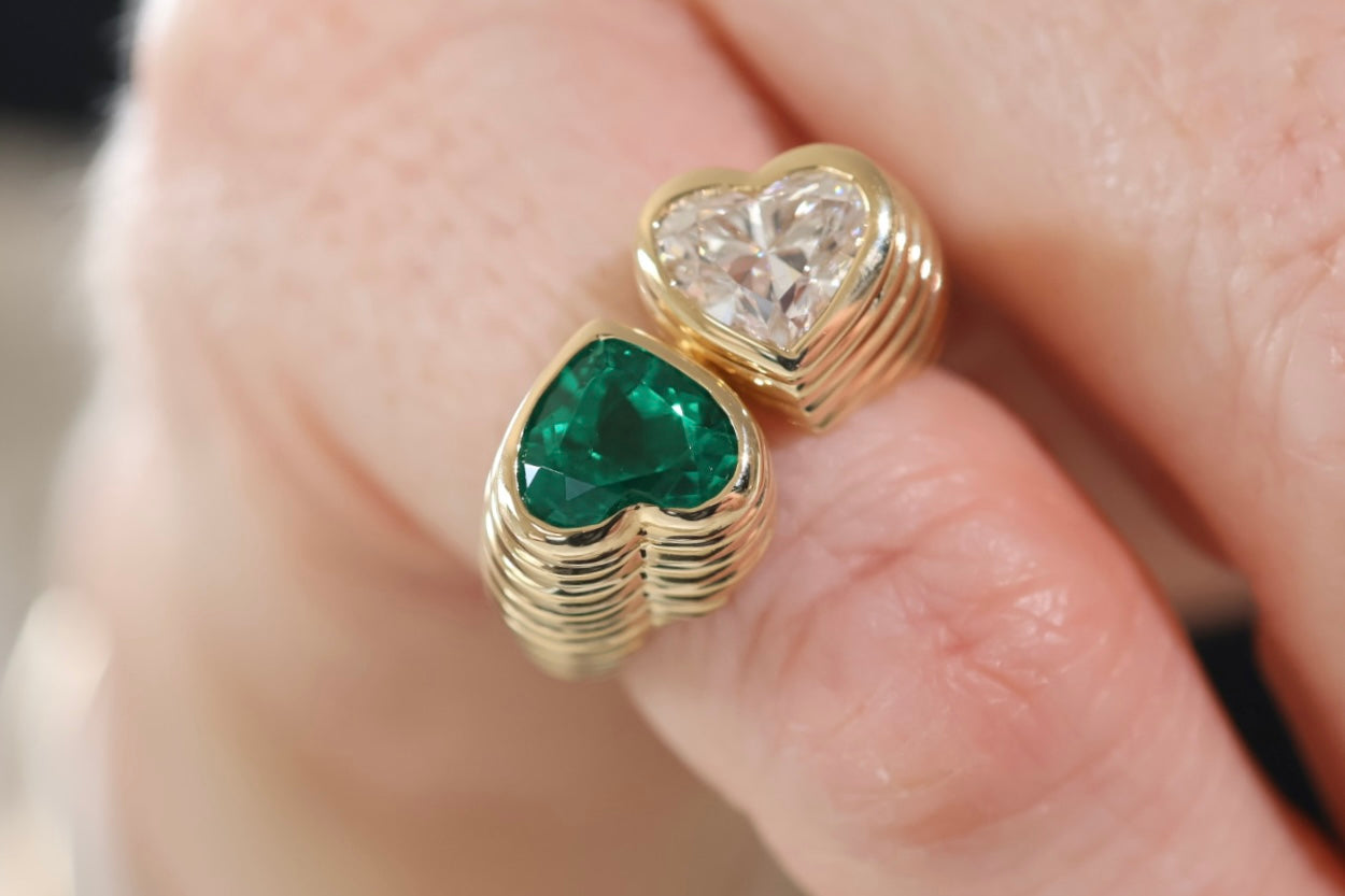 3ct Queen Of Hearts Yellow Gold Ring - Emerald