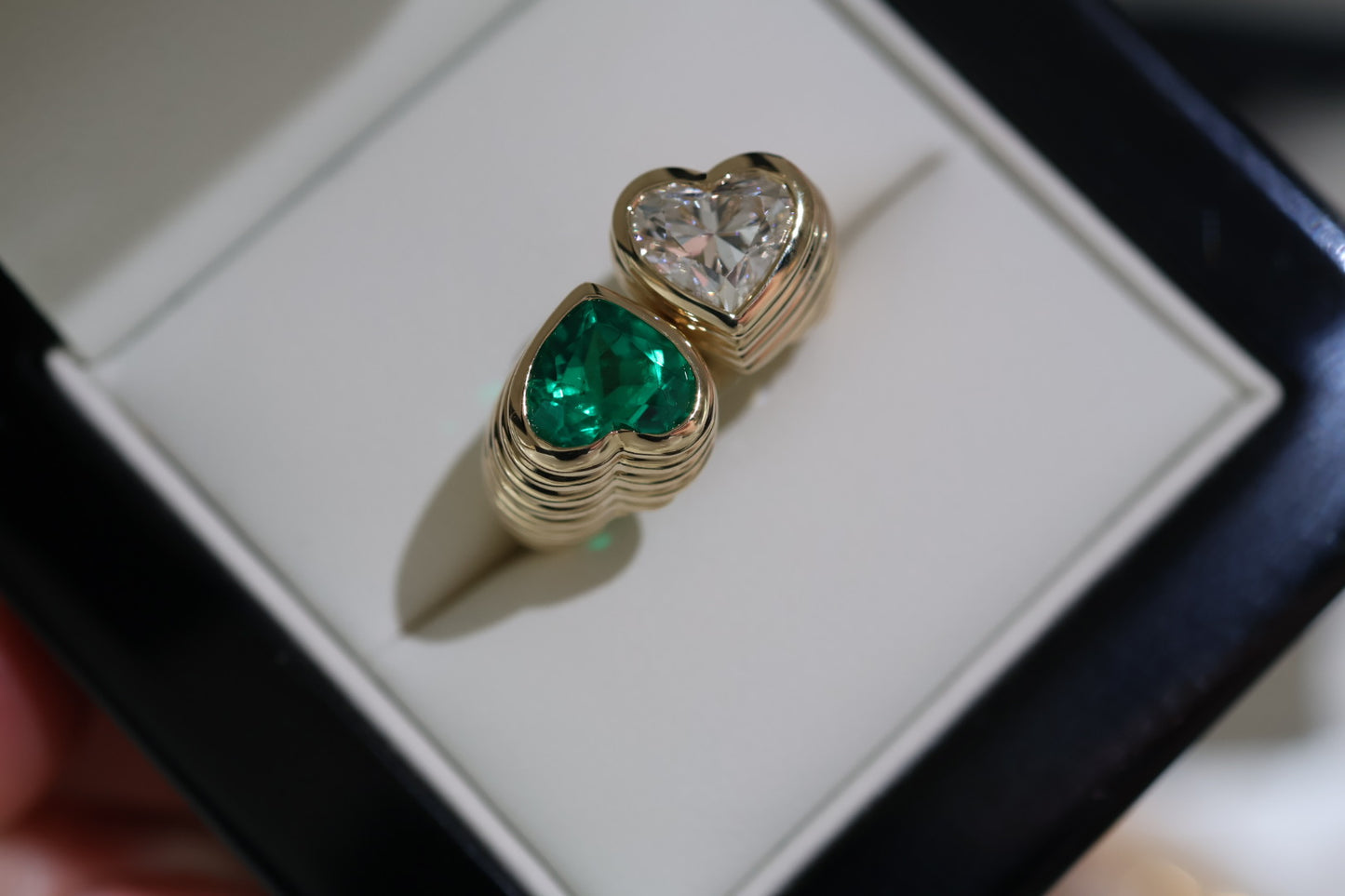 3ct Queen Of Hearts Yellow Gold Ring - Emerald