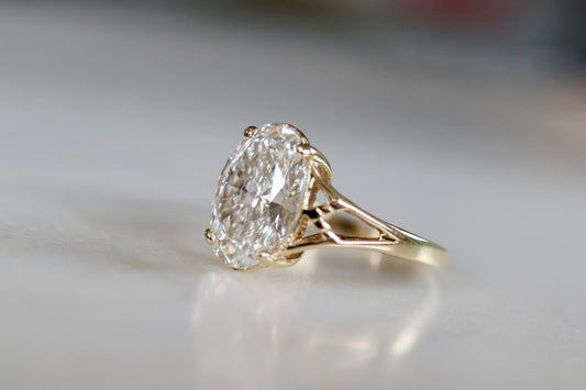 Vallora - 3.5ct Oval Diamond Cathedral Style Solitaire Yellow Gold