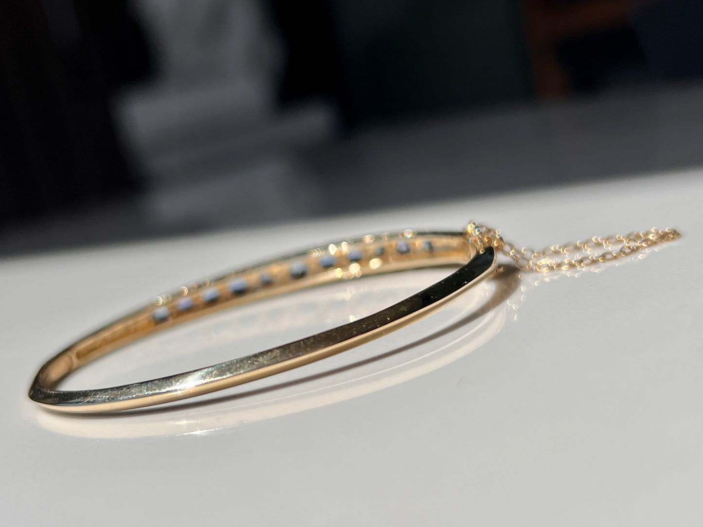 Charlotte - Bezel Set Natural Sapphire & Diamond Bangle Yellow Gold