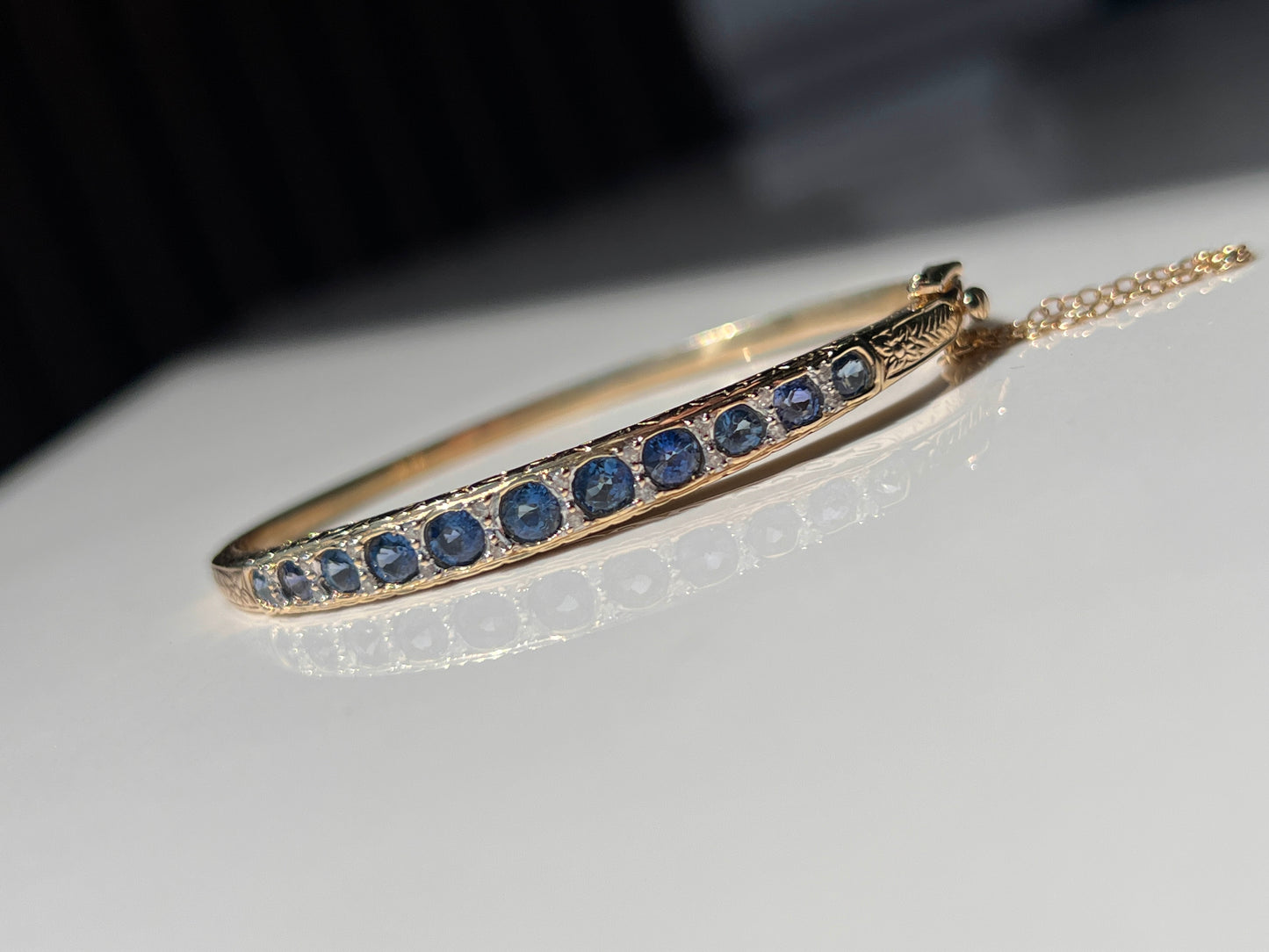 Charlotte - Bezel Set Natural Sapphire & Diamond Bangle Yellow Gold