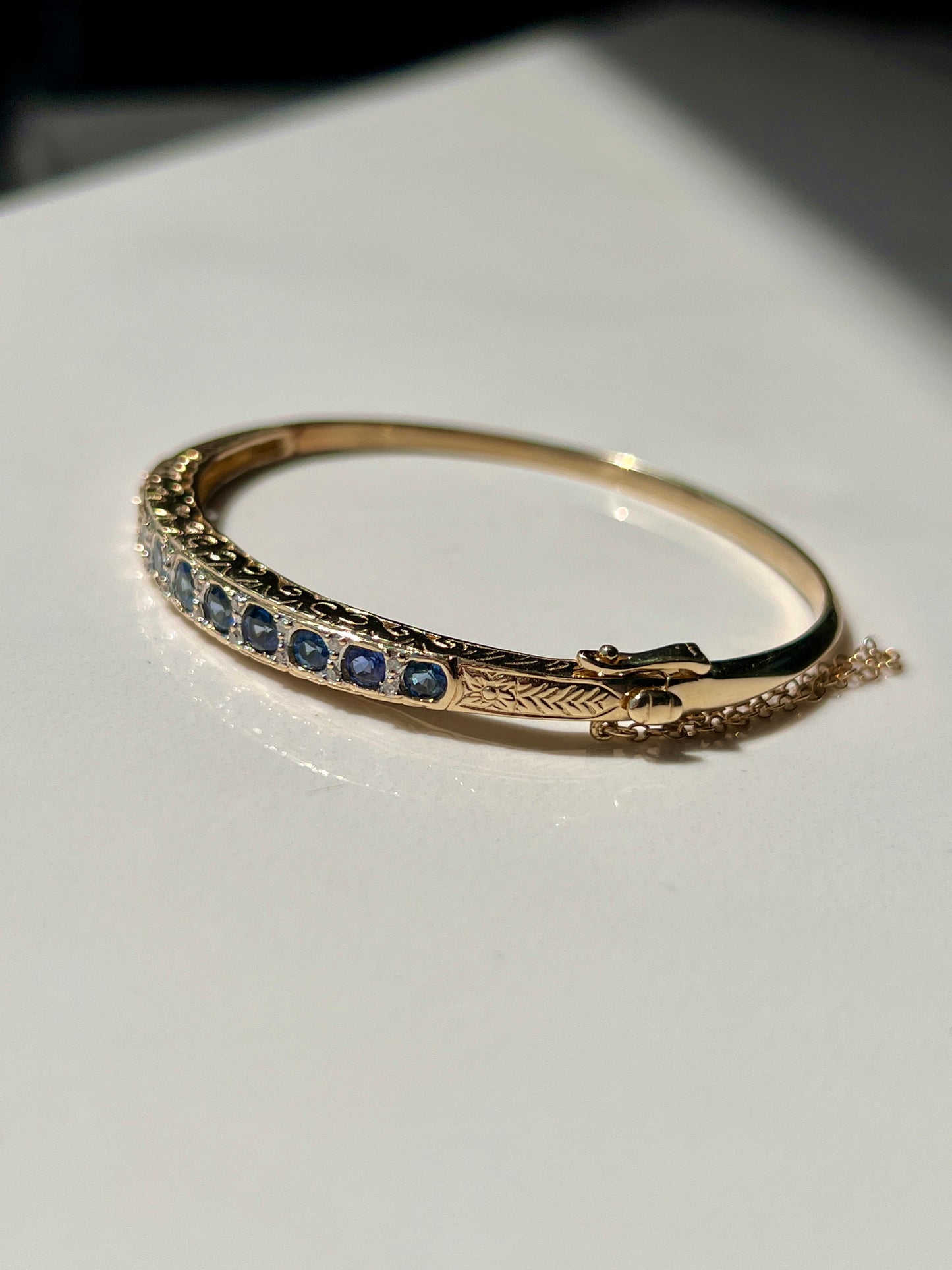 Charlotte - Bezel Set Natural Sapphire & Diamond Bangle Yellow Gold