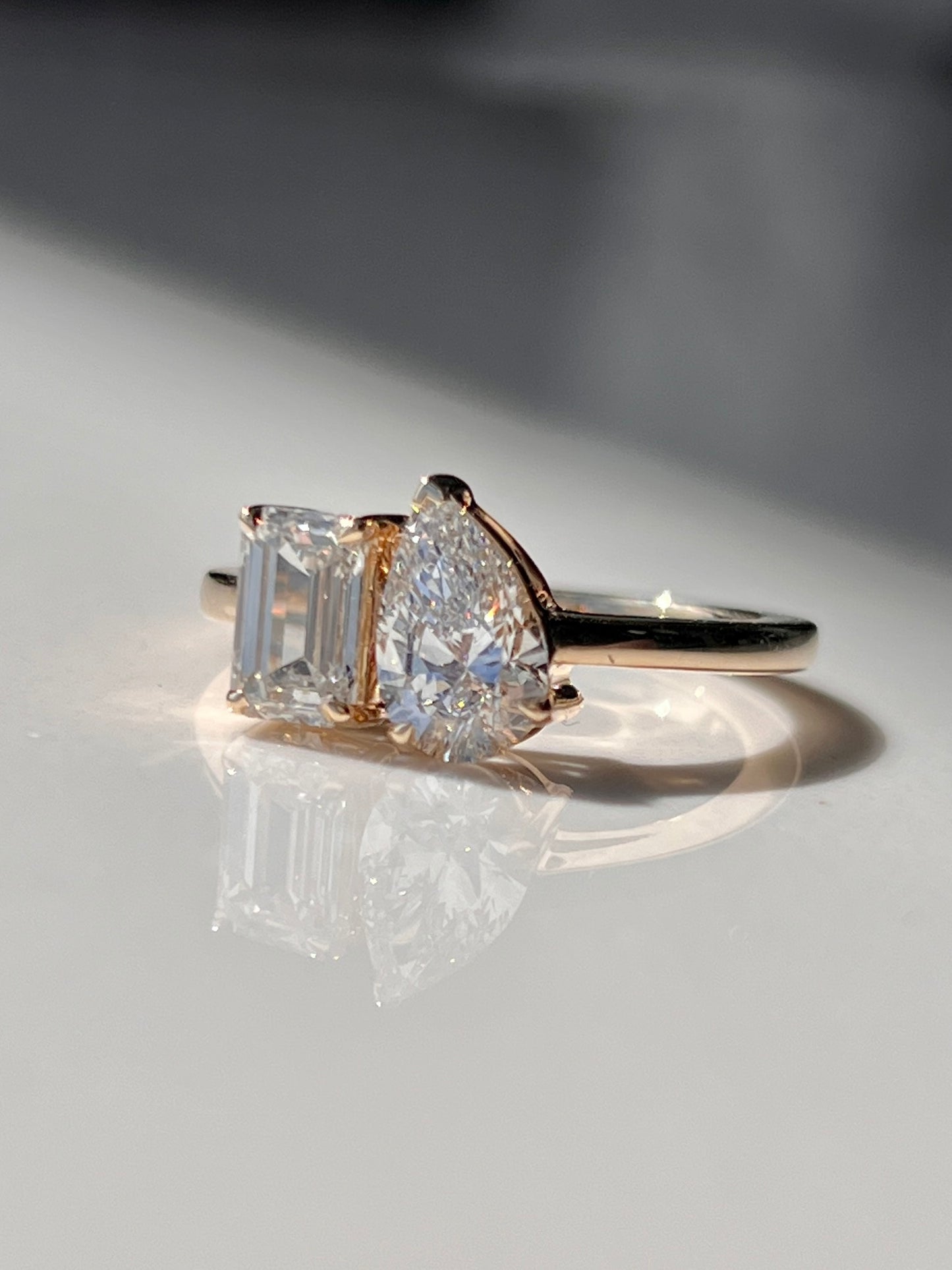 Toi et Moi 1.75ct Pear & Emerald Cut Ring 14kt Gold