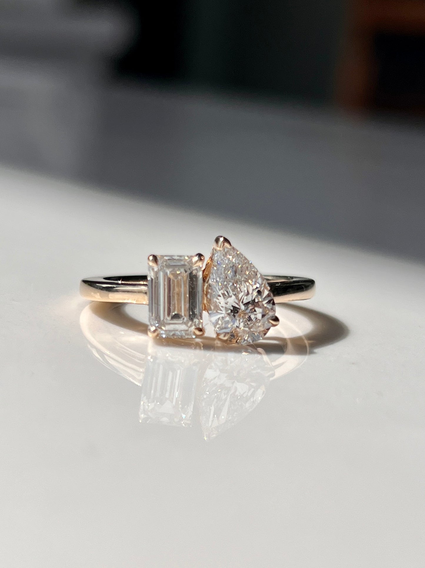 Toi et Moi 1.75ct Pear & Emerald Cut Ring 14kt Gold