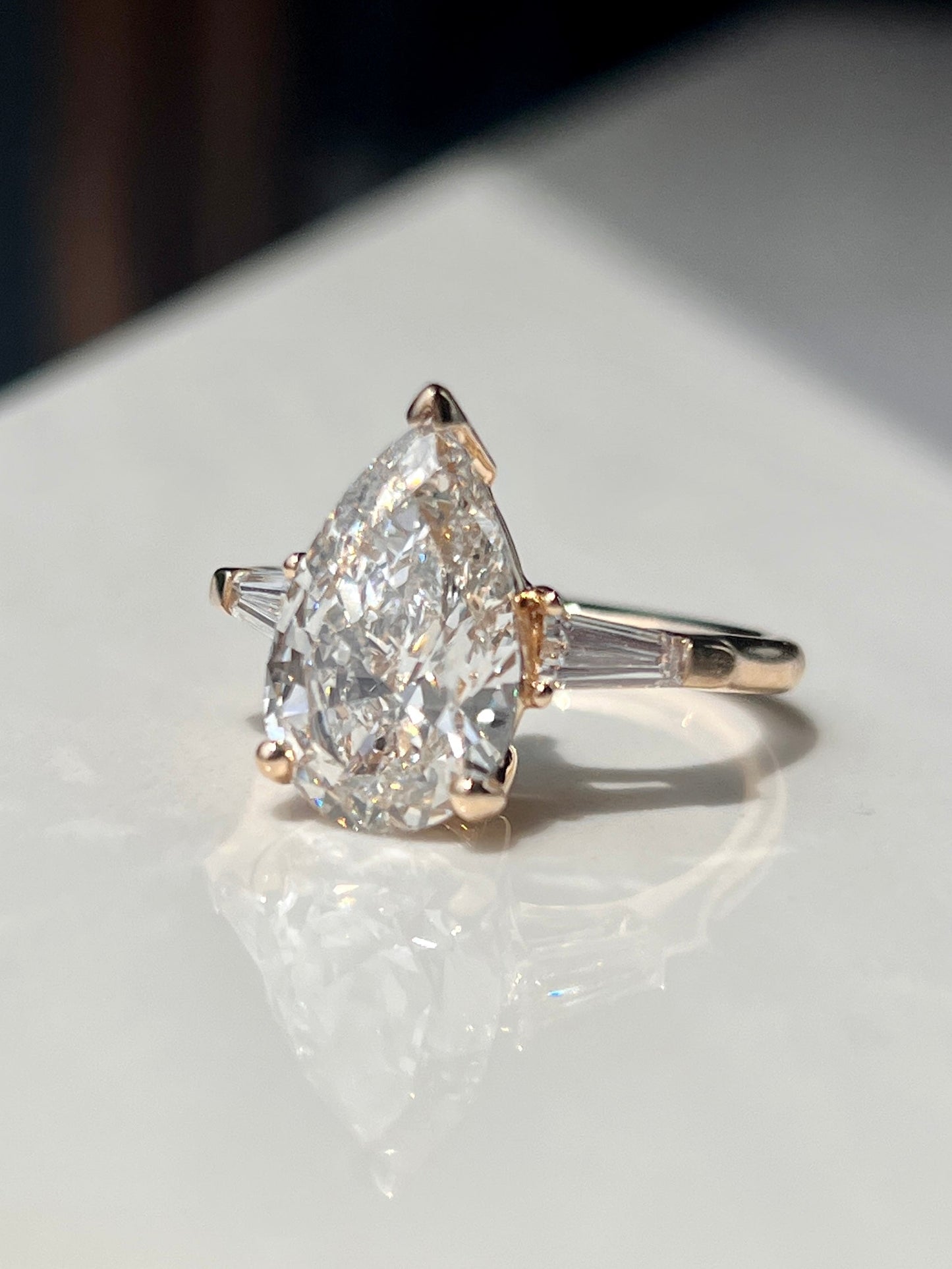 5.10ct Pear & Baguette Diamond Ring