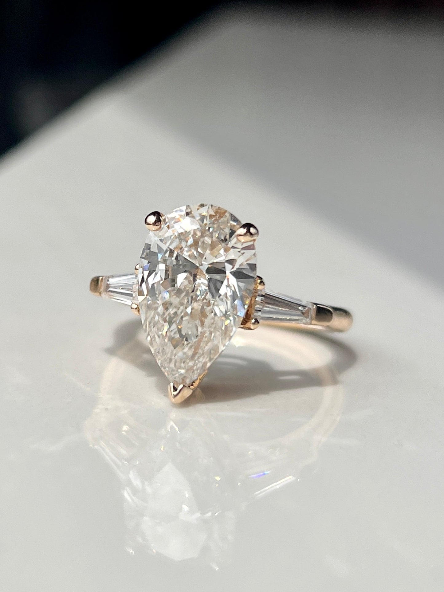 5.10ct Pear & Baguette Diamond Ring