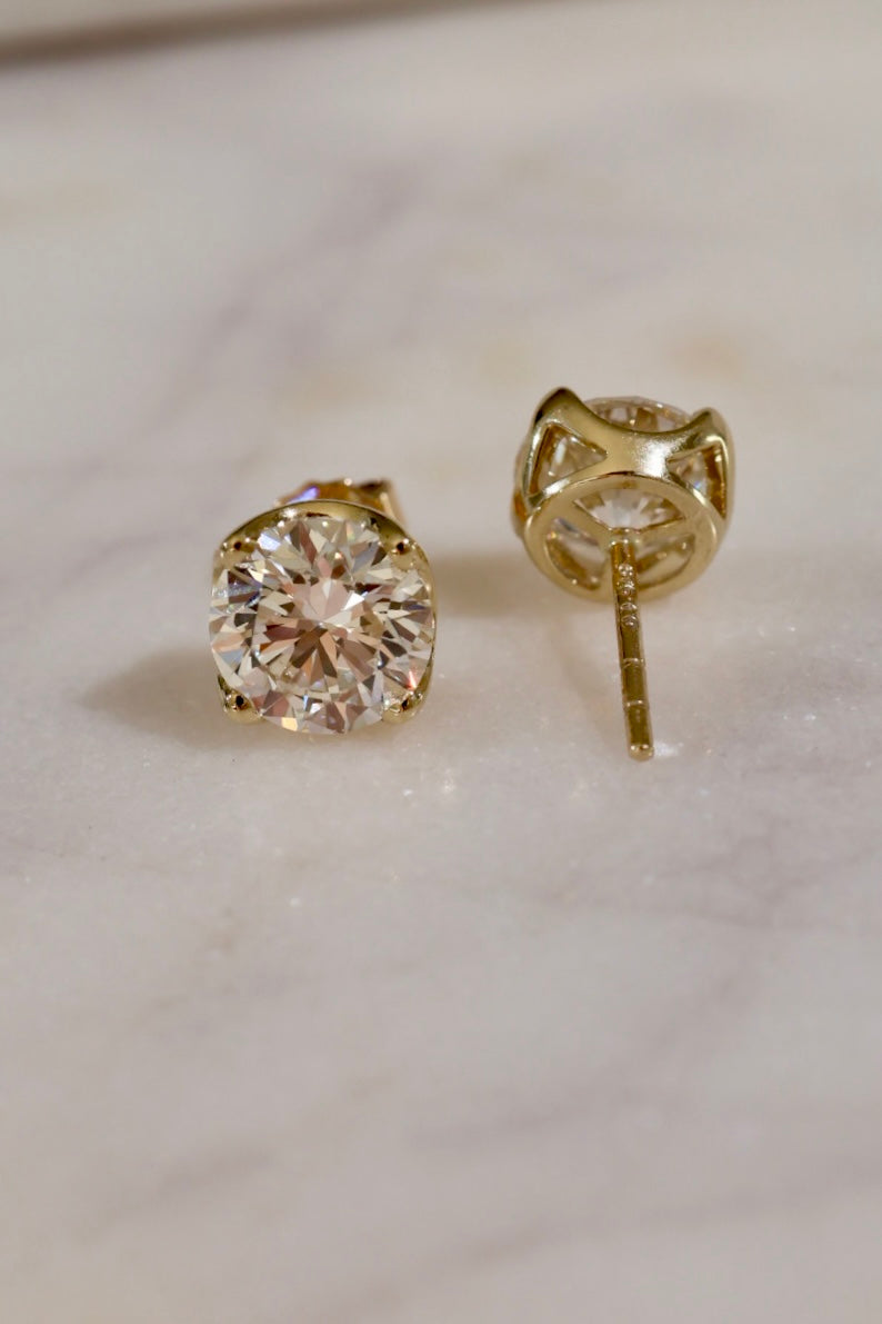 Opportunity Buy - 4.02ct Tulip Style Diamond Studs Yellow Gold