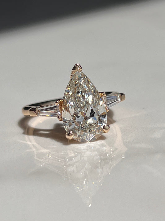 5.10ct Pear & Baguette Diamond Ring