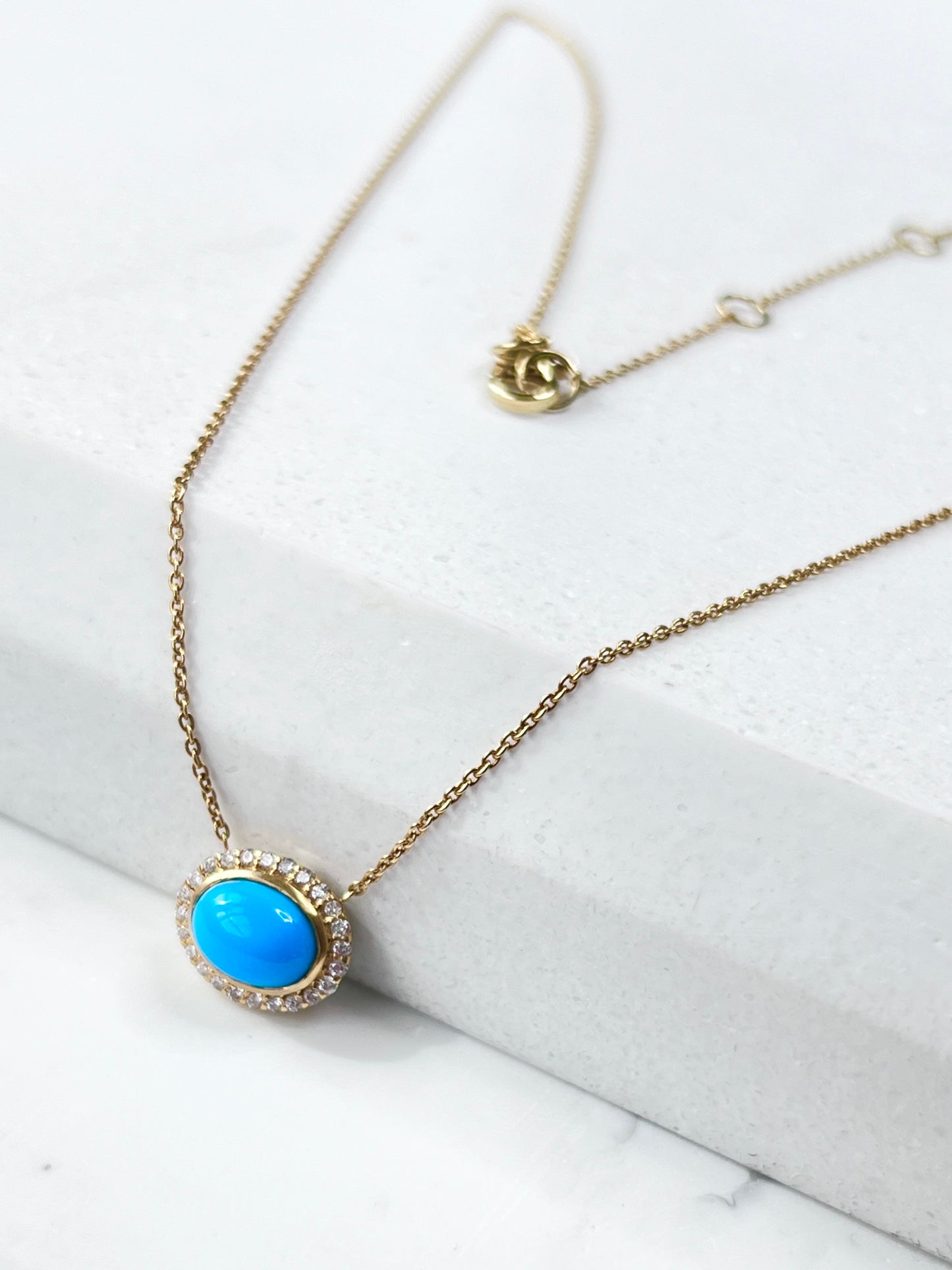 Caspian - Natural Turquoise & Diamond Necklace 14Kt Yellow Gold