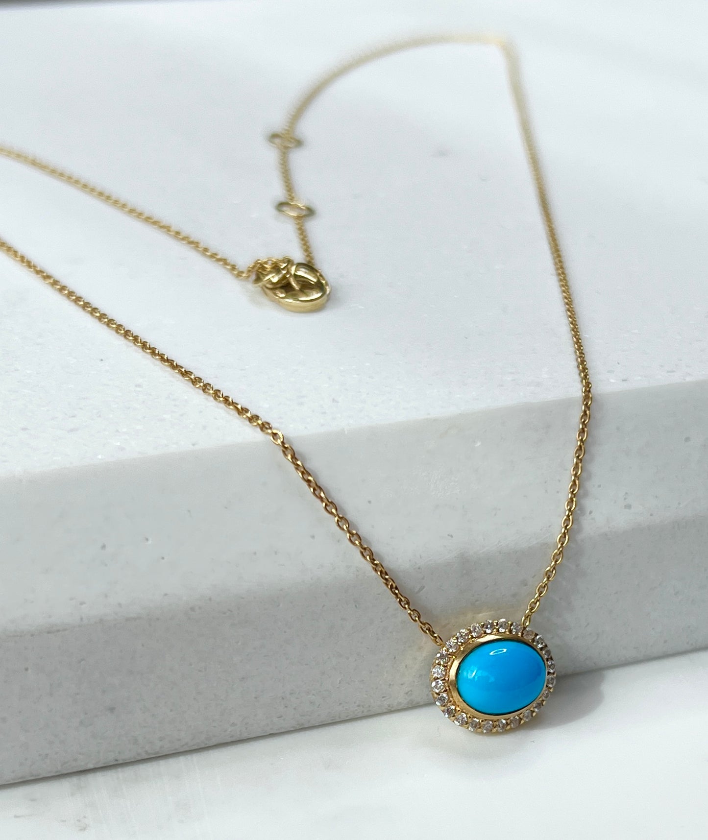 Caspian - Natural Turquoise & Diamond Necklace 14Kt Yellow Gold